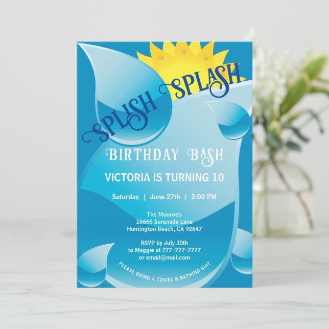Splash Birthday Bash Party Invitation (Standing Front)