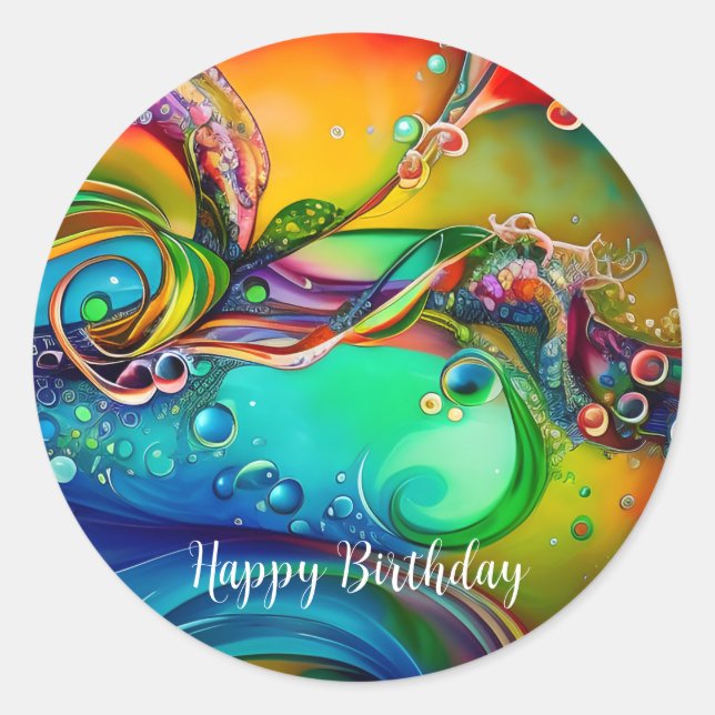 Splash! Colourful bubbles Abstract Birthday Classic Round Sticker (Front)