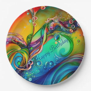 Splash! Colourful bubbles Abstract Birthday Paper Plate