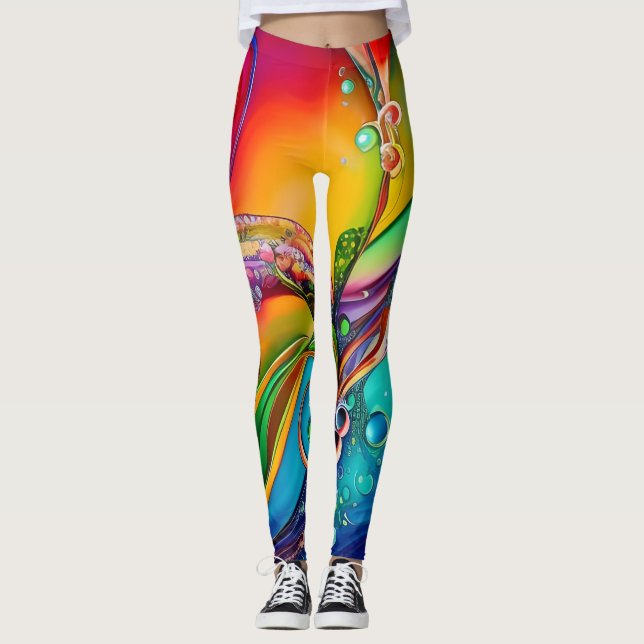 Splash! Colourful bubbles Abstract  Leggings (Front)