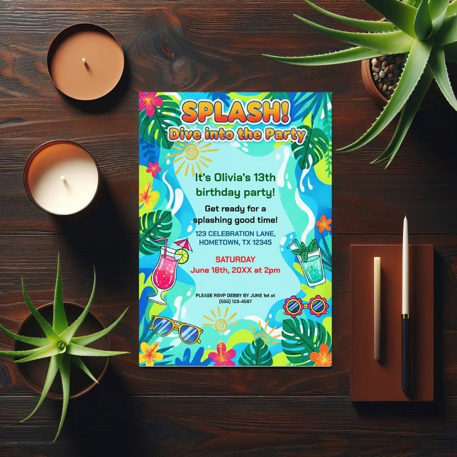 Splash Dive Summer Birthday Party Invitation (Creator Uploaded)
