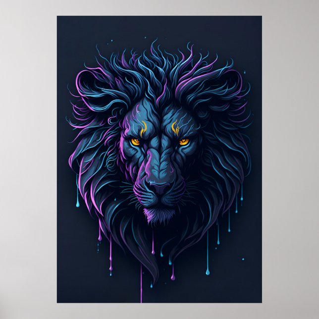 Splash Dripping Colourful Lion Head Poster (Front)