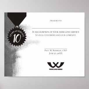 Splash employee 10 year anniversary certificate poster