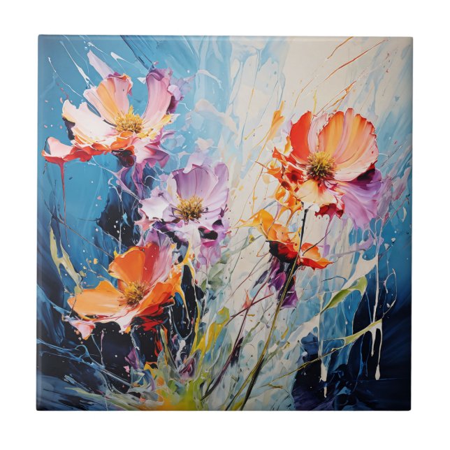 Splash Floral art Ceramic Tile (Front)