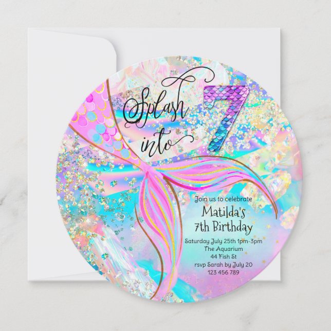 Splash into 7 Mermaid Birthday Invitation (Front)