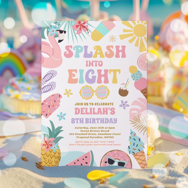 Splash Into Eight Tropical Beach 8th Birthday Invitation (Creator Uploaded)
