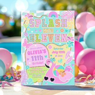 Splash Into Eleven Preppy Girl Pool Party Birthday Invitation