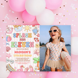 Splash Into Eleven Tropical Beach Birthday Photo Invitation