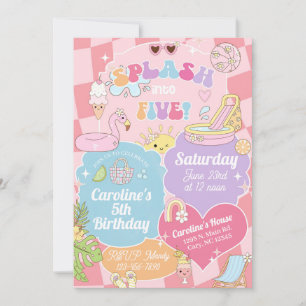 Splash into Five girl pool birthday invite. Invitation