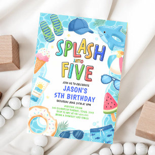 Splash Into Five Pool Party 5th Birthday Invitation