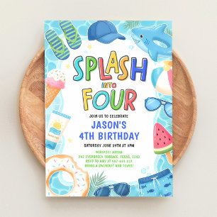 Splash Into Four Pool Party 4th Birthday Invitation