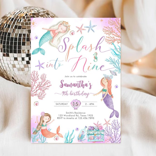Splash Into Nine Mermaid Under The Sea Birthday Invitation (Creator Uploaded)