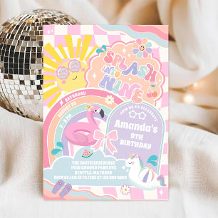 Splash Into Nine Pool Party Rainbow 9th Birthday  Invitation