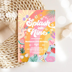 Splash Into Nine Summer Rainbow Sun 9th Birthday Invitation
