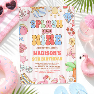 Splash Into Nine Tropical Beach 9th Birthday Party Invitation