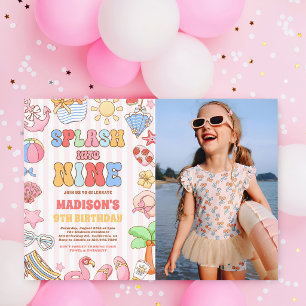 Splash Into Nine Tropical Beach 9th Birthday Photo Invitation