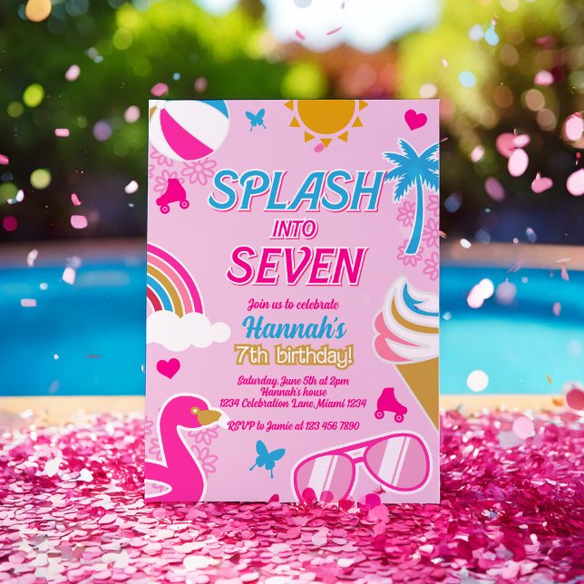 Splash into seven Pool Party Birthday Girl summer Invitation (Creator Uploaded)