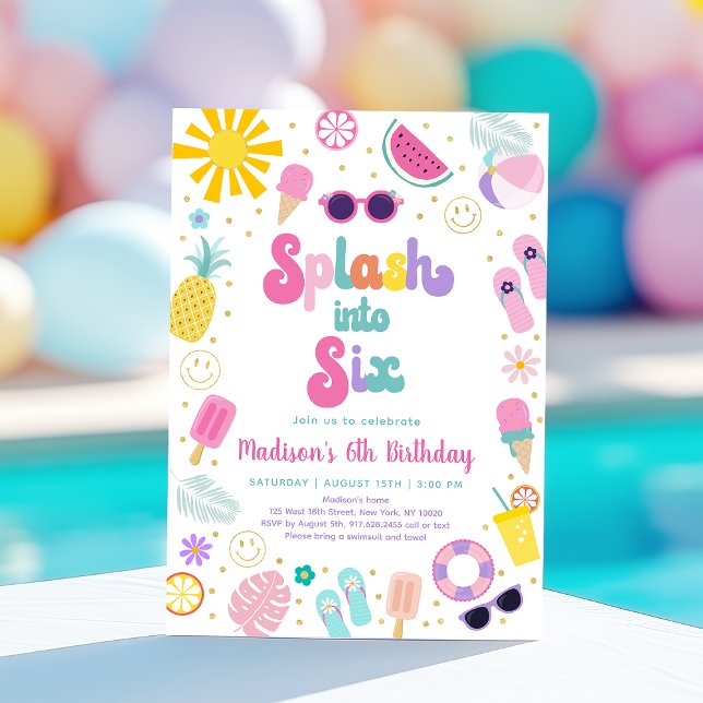 Splash into Six Girl Pool Party Summer Birthday Invitation (Creator Uploaded)