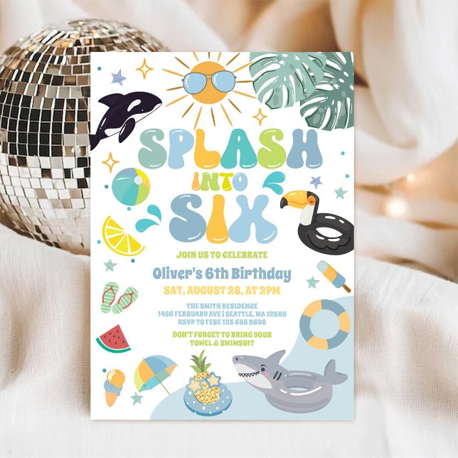 Splash Into Six Pool Party Summer 6th Birthday  Invitation (Creator Uploaded)