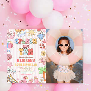 Splash Into Ten Tropical Beach 10th Birthday Photo Invitation