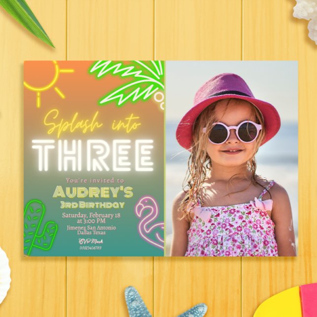 Splash into Three 3rd Birthday LandscapeInvitation Invitation (Creator Uploaded)