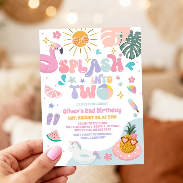 Splash Into Two Pool Party Summer 2nd Birthday Invitation (Creator Uploaded)