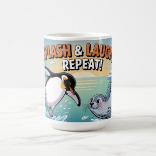 "Splash & Laugh" Whimsical Arctic Penguin and Seal Coffee Mug