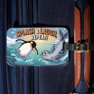 "Splash & Laugh" Whimsical Arctic Penguin and Seal Luggage Tag
