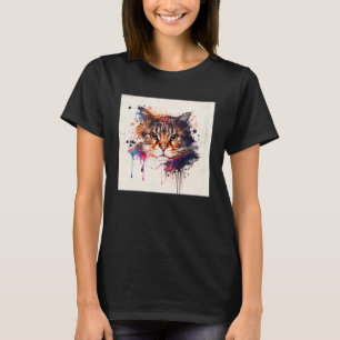 Splash Maine Kun Cat Paint Splatter Colourful Wome T-Shirt