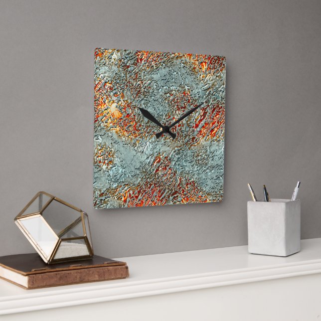 Splash matte metal melted on vivid orange texture  square wall clock (Office)