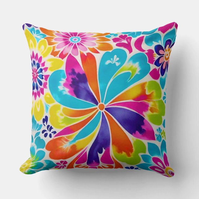 Splash of Nostalgia Tie-Dye Patterned Throw Pillow (Front)