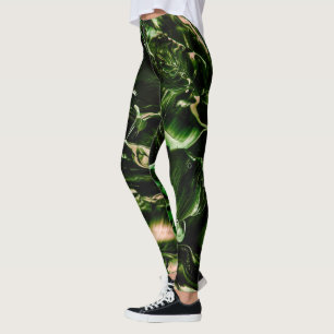 Splash of Poison Dark Green & Beige Waves Leggings
