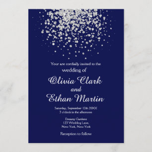 Splash of Silver Glitter on Royal Blue Invitation
