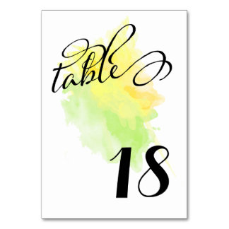 Splash of Yellow/Green Watercolor Table Numbers