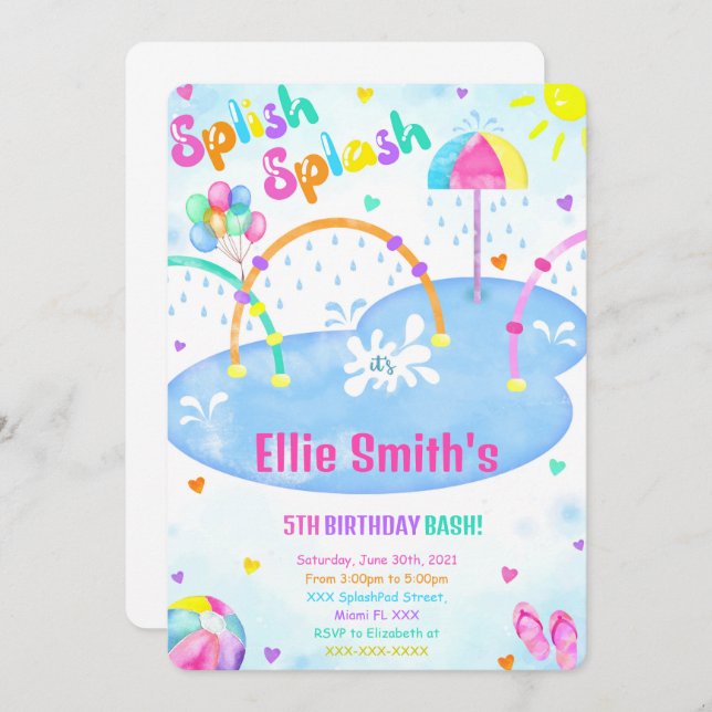 Splash Pad Birthday Invitation (Front/Back)