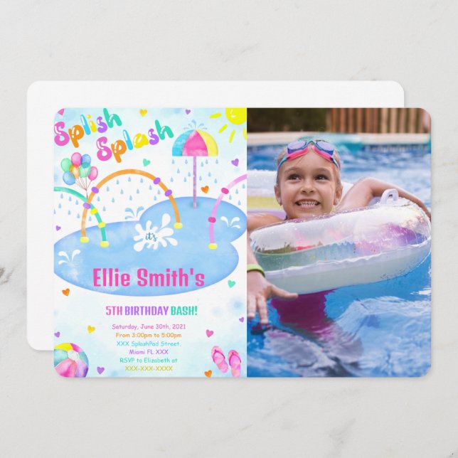 Splash Pad Birthday Photo Invitation (Front/Back)