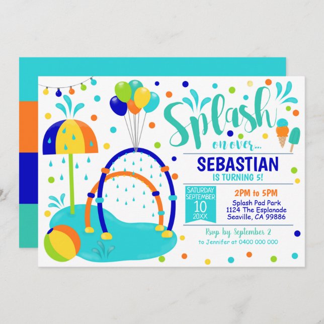 Splash Pad Invitation Water Park Birthday Boy (Front/Back)