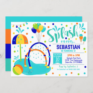 Splash Pad Invitation Water Park Birthday Boy