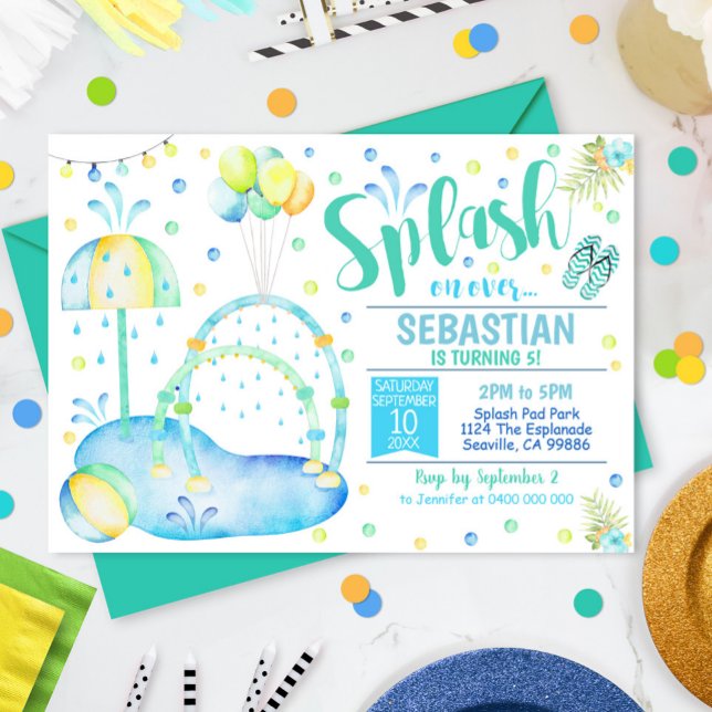 Splash Pad Invitation Water Park Birthday Boy Blue (Creator Uploaded)