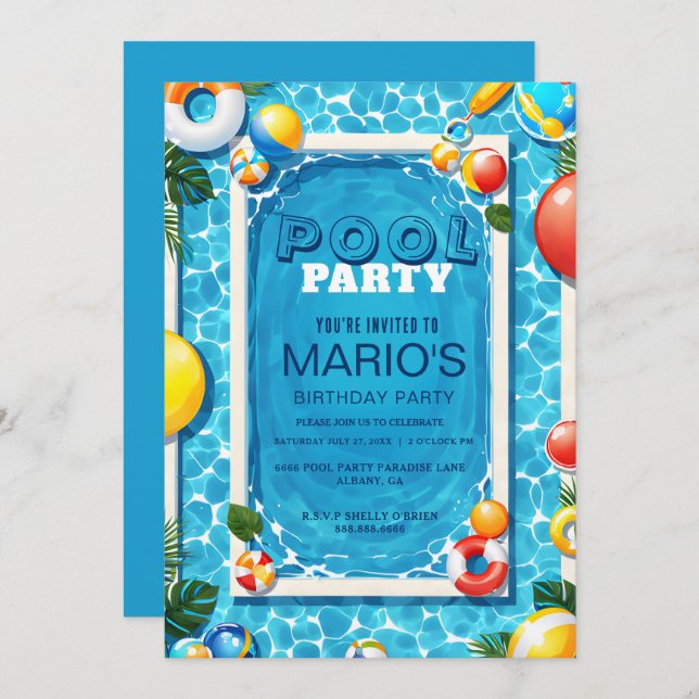Splash Pad Party Invite - Custom Swim Invitation (Front/Back)