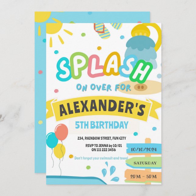 Splash Pad Party Water Park Birthday Invitation (Front/Back)
