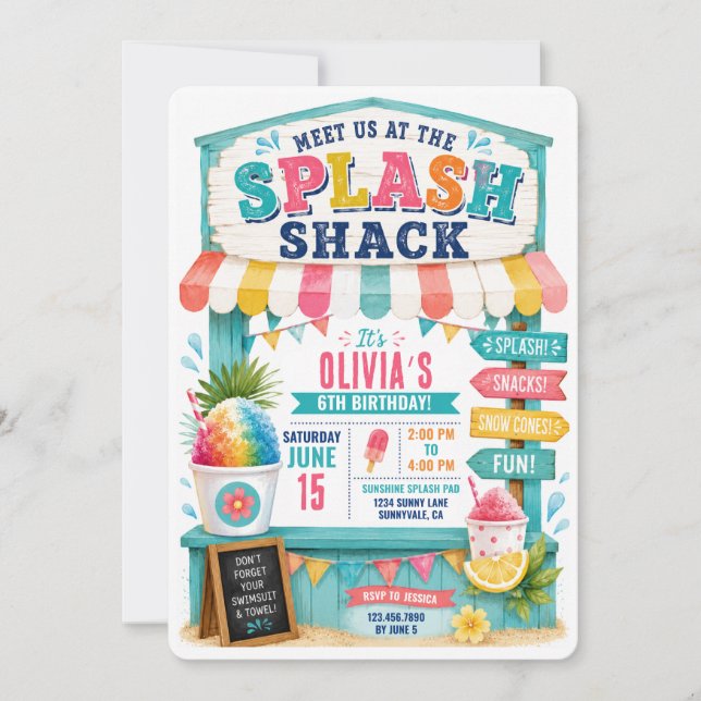 Splash Pad Snow Cone Kids Summer Pool Backyard  Invitation (Front)