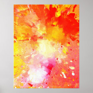 'Splash' Pink and Orange Abstract Art Poster Print