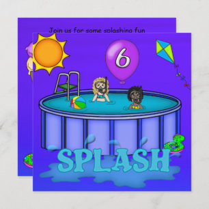 "Splash" Pool Party 6th Birthday Invitation