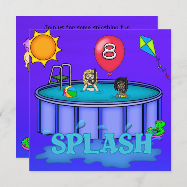 "Splash" Pool Party 8th Birthday Invitation (Front/Back)