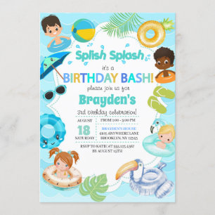 Splash Pool Party Birthday Invitation - Boy