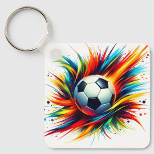 Splash Soccer Ball Futuristic Football Abstract Key Ring