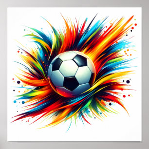 Splash Soccer Ball Futuristic Football Abstract Poster