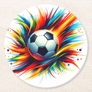 Splash Soccer Ball Futuristic Football Abstract Round Paper Coaster