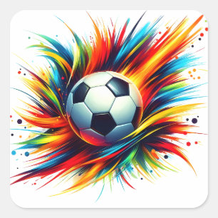 Splash Soccer Ball Futuristic Football Abstract Square Sticker